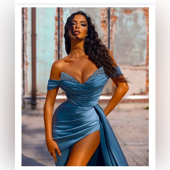 Ocean Blue Prom Gown - Custom Made, New - Picture 1 of 8